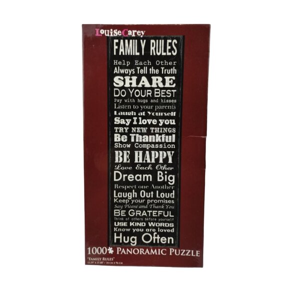 Family Rules by Louise Carey Typography Artwork 1000 Piece Panoramic Puzzle - Picture 1 of 14